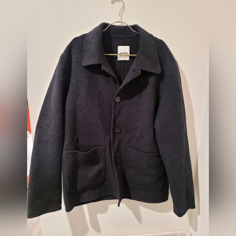 SANDRO BLACK WOOL COAT